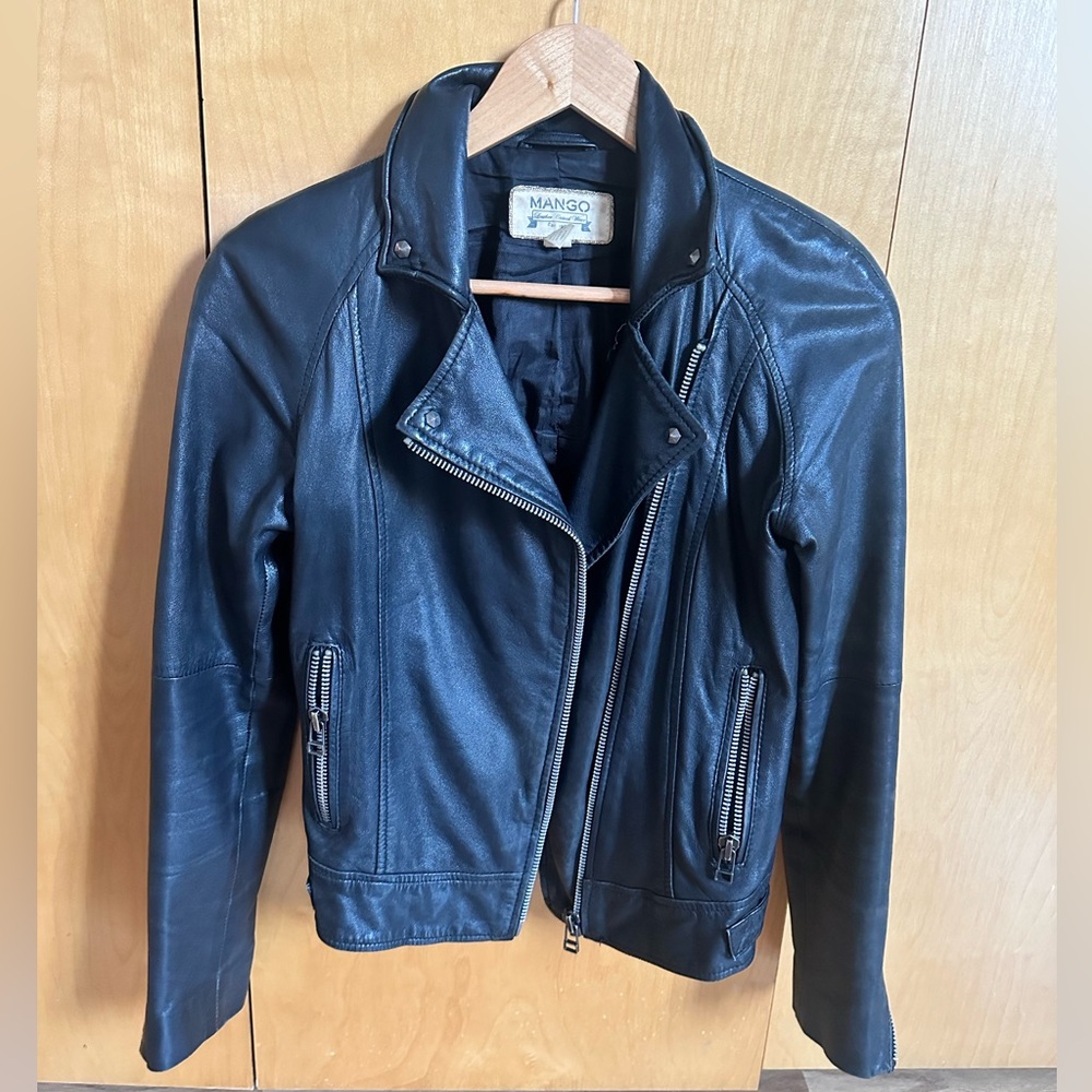 Black Genuine Leather Jacket Biker Style XS